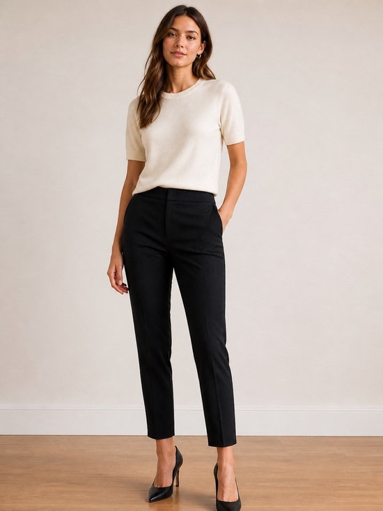 Theory Pants - Theory Treeca Black Stretch Wool Slim Ankle Pants – Tailored Workwear Classic